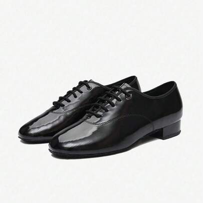 1 Pair Men's Professional Dance Shoes, Fashion Solid Color Low Heel Soft Latin Dance Shoes With Indoor Fur Sole, Fabric Lining And Insole, Adjustable Lace-Up, Suitable For Standard Ballroom Dancing All Seasons
