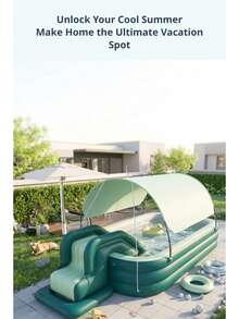 Piscina inflable de verano para adultos, para fiestas familiares, al aire libre, con tobogán colgante - Verde - Ver 8
