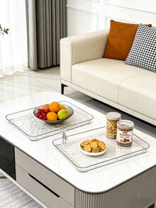 1pc Acrylic Glacier Pattern Display & Storage Rack, Bathroom Organizer Tray, Cosmetic Organizer Tray, Desktop Small Item Storage Box, Makeup Tool Display Holder, Desktop Organizer, Home Decor Accessory, Suitable For Desktop Storage Of Small Items, Cosmetic Tools, Bathroom Supplies, Office Desk Use - Clear - View 6