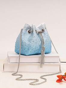 Túi xô đính đá ombre sang trọng, quà tặng sinh nhật cho phái nữ, túi lấp lánh/túi đính đá cực kỳ thu hút, túi dự tiệc sáng bóng, túi pha lê cao cấp thời trang với dây đeo vai tua rua, túi dự tiệc, quà tặng ngày Valentine thú vị. - Màu xanh bạc hà - Xem 9