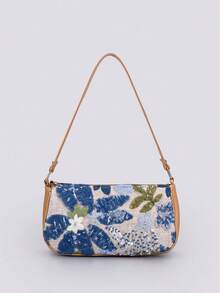 Sequin Embroidery Floral Baguette Bag Ladies Fashion All-Match Beaded Stitching Underarm Bag With Contrasting Color Embroidery Zipper Shoulder Bag (Pattern Random) - Nhiều màu - Xem 1