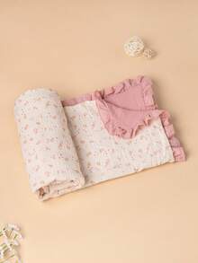 1 pieza Manta de bebé, estampado floral con borde de volantes, tela suave y fina, nueva llegada de primavera/verano, artículo esencial diario para bebés - Multicolor - Ver 4