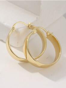 Pendientes de aro dorados minimalistas de moda, pendientes lisos y redondos, accesorio de joyería versátil y exquisita para uso diario - Dorado - Ver 6
