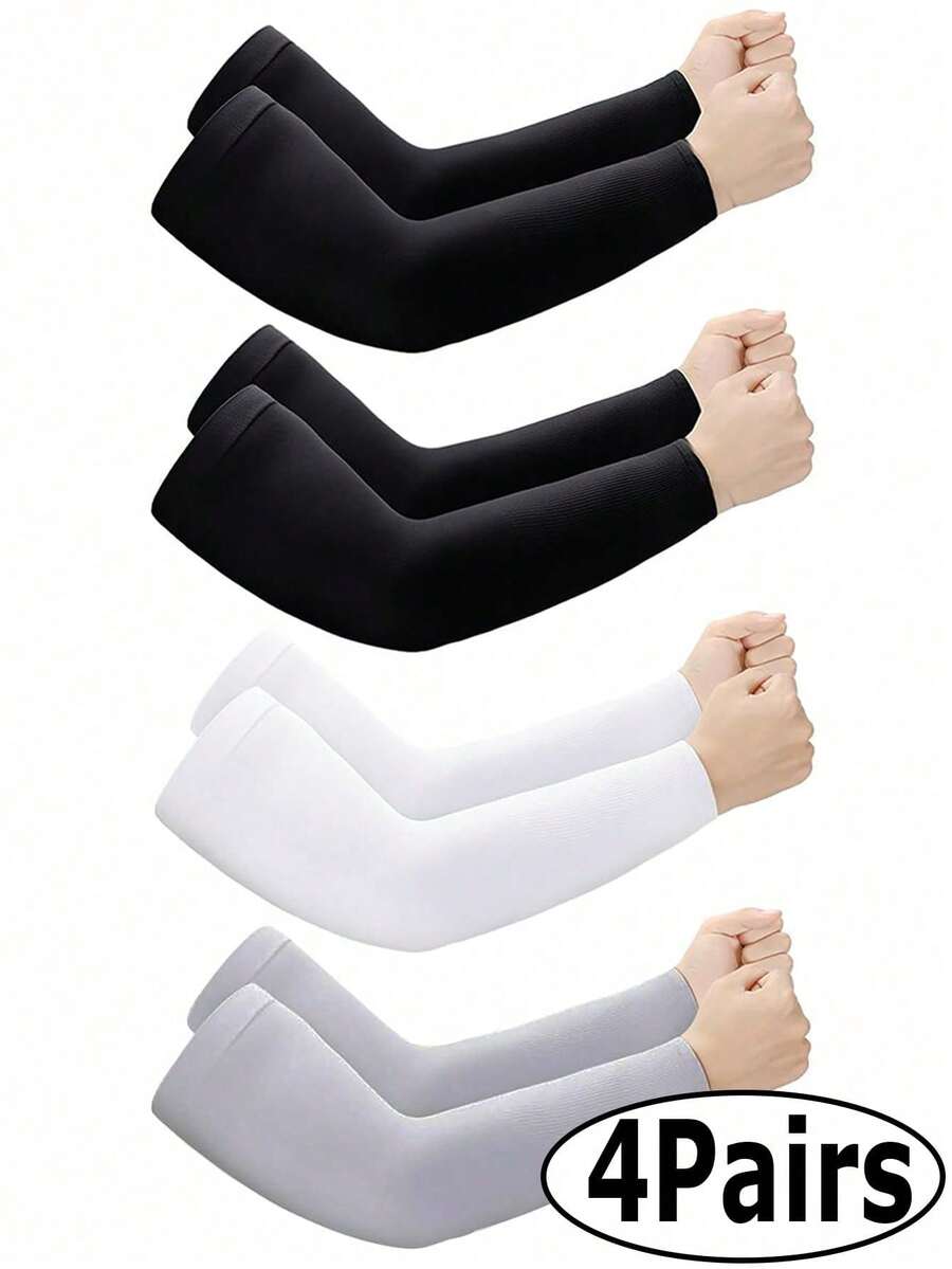 1/4 双装男女通用防紫外线纹身遮盖冰丝臂套，运动臂套 - 彩色 - 查看 1