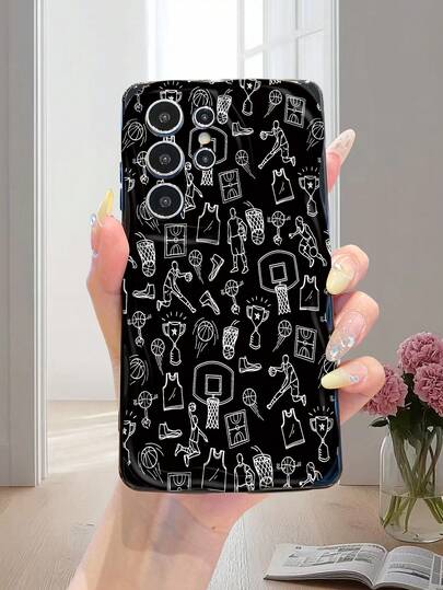 1件装时尚篮球球衣图案不对称奶油色手机壳，适合女孩日常使用，兼容三星Galaxy S23/S24/S25/S26/A57/A37/A17/A07，安卓系统，也适合男孩使用。