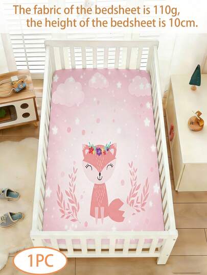 1 pieza Sábana de cuna, estampado de zorro sonriente de 110g para cama individual, hecha de material de poliéster, impresión digital, adecuada para decorar dormitorios de bebés, regalos festivos en todas las estaciones, sin funda de almohada