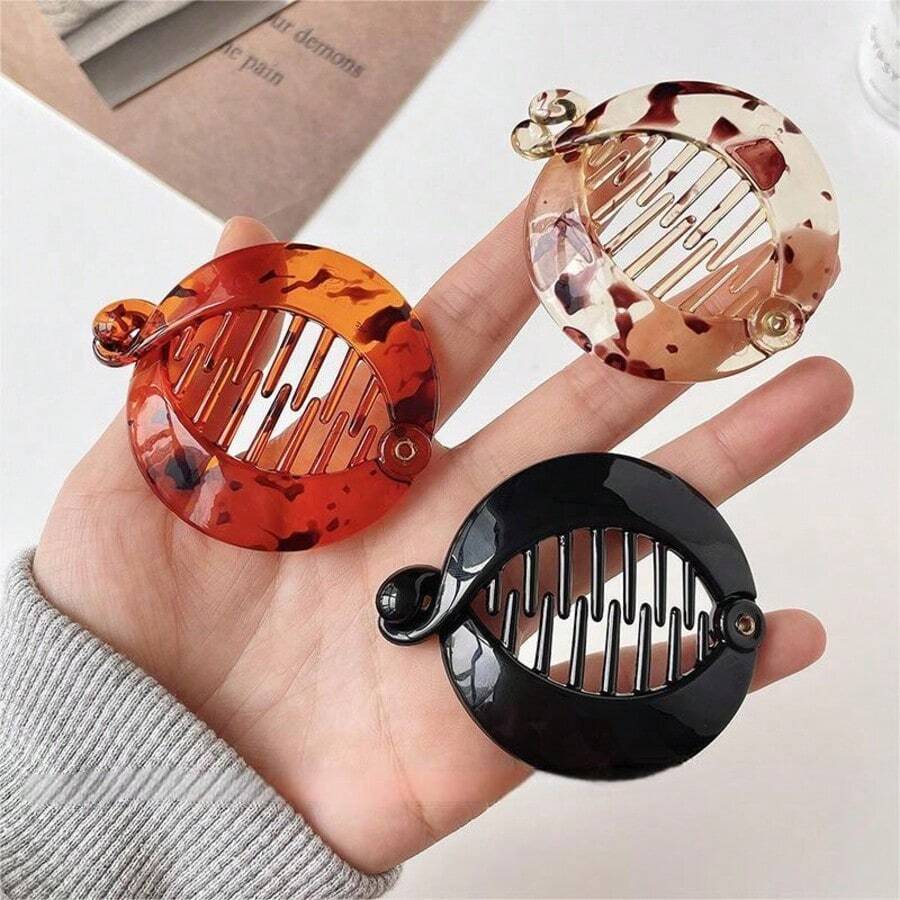 3pcs Small Acrylic Curved Hair Clips, Suitable For Women With Thin Hair, Sturdy And Non-Slip