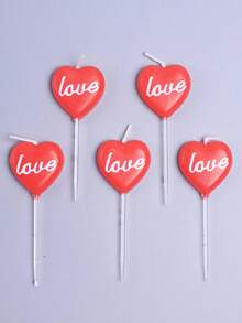 5pcs Red Heart Shaped Happy Birthday Party Cake Candles - Red - View 11