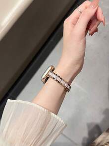 1条女士奢华小巧金属树脂腰带，兼容表带44mm、40mm、42mm、46mm、38mm、49mm、41mm、45mm，优雅设计，兼容 Series 11、10、9、8、7、SE、6、5、4、3、Ultra、2、1，女士礼物 - 玫瑰金 - 查看 3