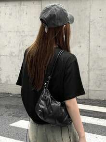 夏季字母印花抽绳休闲宽松女式T恤 - 黑色 - 查看 3