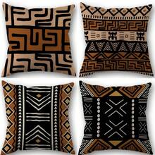 New Pillow Case 45x45cm Bohemian Color Geometric Pattern Pillow Cover Retro Pillow Cover Cushion Linen Fabric Decor 4pcs 45X45cm One Side - 4pcs - View 7