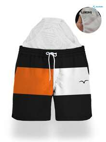 Pantalones cortos de playa con bloques de color y patchwork para hombres, verano - Multicolor - Ver 3