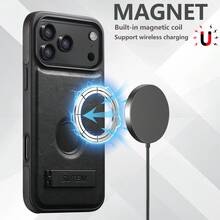 Ốp điện thoại SUTENI cao cấp bằng da giả, có nam châm, tích hợp sạc không dây, bề mặt nhẵn mịn, tương thích với iPhone 17 Pro Max, 16 Plus, 15, 14, 13, 12. Thích hợp làm quà tặng cho người thân, bạn bè và người lớn tuổi trong dịp lễ. - màu đen - Xem 7