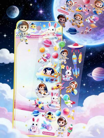 3D Space Adventure Foam Stickers, Colorful Astronaut And UFO Decorative Stickers, Suitable For Children's DIY Crafts, Decorating Diaries, Photo Albums, Phone Cases, Cute Stationery Gift Set. Home Room Decor, Party Decorations, Birthday Gifts, Various Holiday Gifts, Fashionable Items. DIY. Suitable As Gifts For Friends Or Partners.