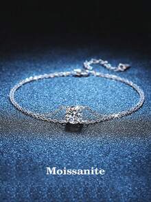 BLOVEMEE 1pc Luxury 925 Silver 1 Carat 6.5mm Moissanite Women's Bracelet, Suitable For Daily Wear, Party, Vacation, Birthday, Valentine's Day, Mother's Day, Christmas, Thanksgiving, Women's Jewelry Gift - Silver - View 1