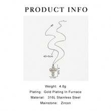 女士不锈钢十字架吊坠项链，镶嵌全铺镶人造钻石，时尚奢华优雅吊坠项链 - 銀色 - 查看 7