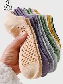 1/3/5/10 Pairs Random Women Breathable Hollow Shallow Mouth Invisible Boat Socks, Spring/Summer - Multicolor - View 11