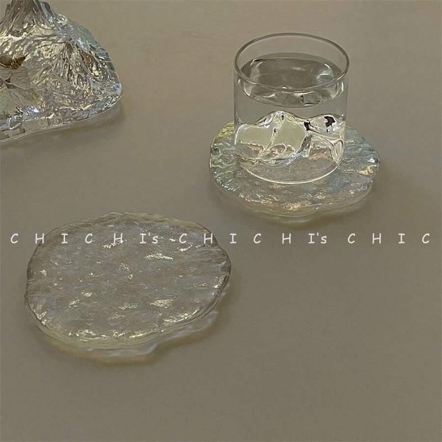 1件冰川玻璃香氛托盤，不對稱邊緣裝飾盤，水晶設計，多用途攝影背景與桌面裝飾，適用於居家、辦公室或珠寶展示（「均碼」不建議用於小型精緻物品）