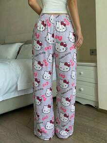 SANRIO 1pc Soft & Cute Grey All-Over Print Straight Leg Pants, Cartoon Sleepwear For Women - Light Grey - View 6