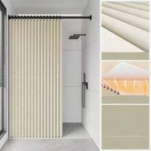 Foldable Bathroom Shower Curtain Set, Magnetic Waterproof Mildew-Resistant Cloth Curtain, Bathroom Divider For Wet And Dry Separation, No Drilling Required - Beige - View 3