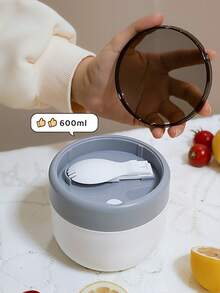 Oatmeal Cup, Breakfast Cup, Portable Yogurt Cup With Lid And Spoon, Sealed Lunch Box, Round Bento Box Set With Utensils - White - View 7