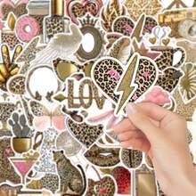 55 feuilles d'autocollants dérivés de motif léopard - vinyle imperméable, convient pour les valises, les cahiers, les ordinateurs portables, les tasses, etc. - fournitures de scrapbooking de style rétro DIY, décorations, articles de papeterie, autocollants amusants - A - Voir 2