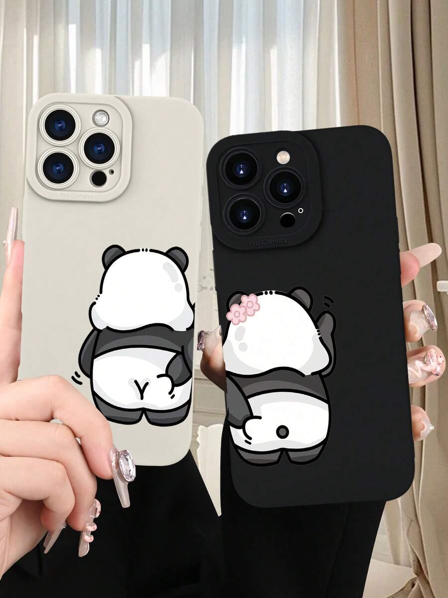 1个情侣屁股熊2D图案创意趣味可爱情侣手机壳,适合生日、圣诞节、新年礼物,黑色/白色哑光软壳全包覆保护防尘防水壳,兼容苹果手机。 - 白色 - 查看 1