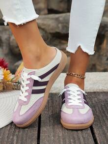 时尚平底女式运动鞋，一脚蹬，休闲百搭。 - 乾枯玫瑰色 - 查看 3