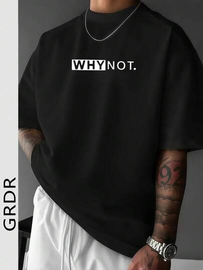  GRDR Men's Summer Letter Slogan Element Print Crew Neck Short Sleeve T-Shirt, Comfortable & Fashionable