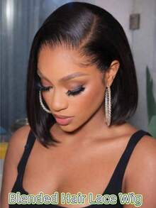 Mscathy Unisex-Adult Short Bob Wig 180% Density HD 5x5 Lace Closure Brazilian Remy Human Hair - Preplucked Straight Hair With Dark Roots, Glueless Ombre, Vacation Style - Natural & Black - View 2