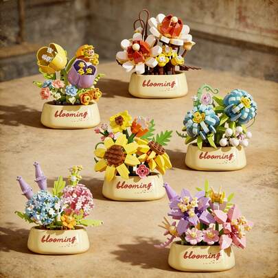 Buildable Flower Pot Planter, Rose & Succulent Plant Decor, Children's Educational Assembly Toy, Everlasting Preserved Flower Bouquet, Girlfriend Birthday/Mother's Day Gift, Office Desk Healing Decor, Handmade DIY Building Block Flowers (Sunflower, Tulip, Cherry Blossom), Viral Decorative Flowers, Couple Anniversary Gift, Student Stress Relief Toy, Living Room Atmosphere Enhancer