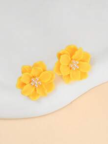 1 Pair Minimalist Versatile Exaggerated Floral Earrings, Fresh And Elegant 3D Flower Pearl Earrings - Multicolor - View 2