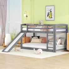 Bunk Bed For Children And Teenagers, Kids' Bed With Slide, Solid Wood Frame, Easy Assembly, 90 X 200 Cm, Grey - Grey - View 9