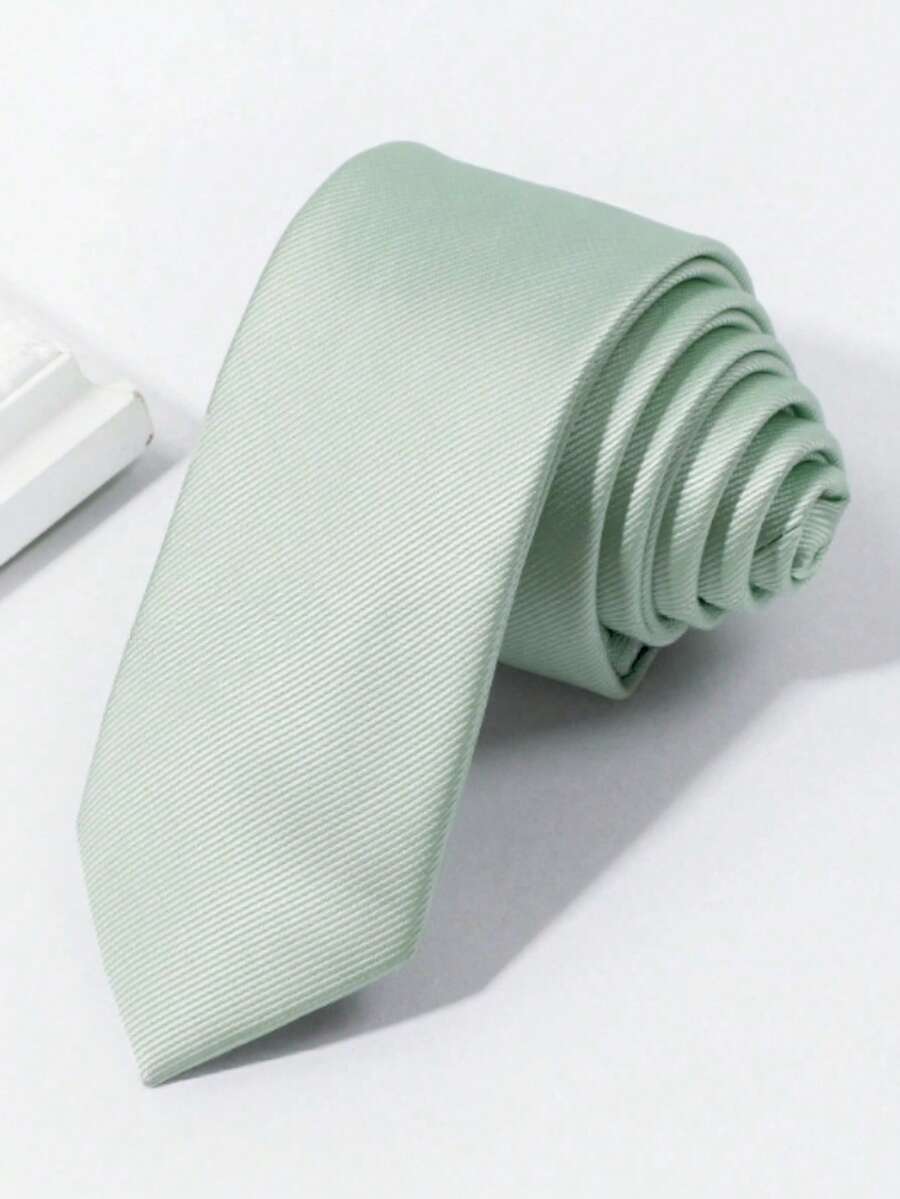 1条男士时尚纯色薄荷绿细条纹百搭窄领带，适合宴会、派对、学校、婚礼等场合搭配 - 薄荷綠 - 查看 1