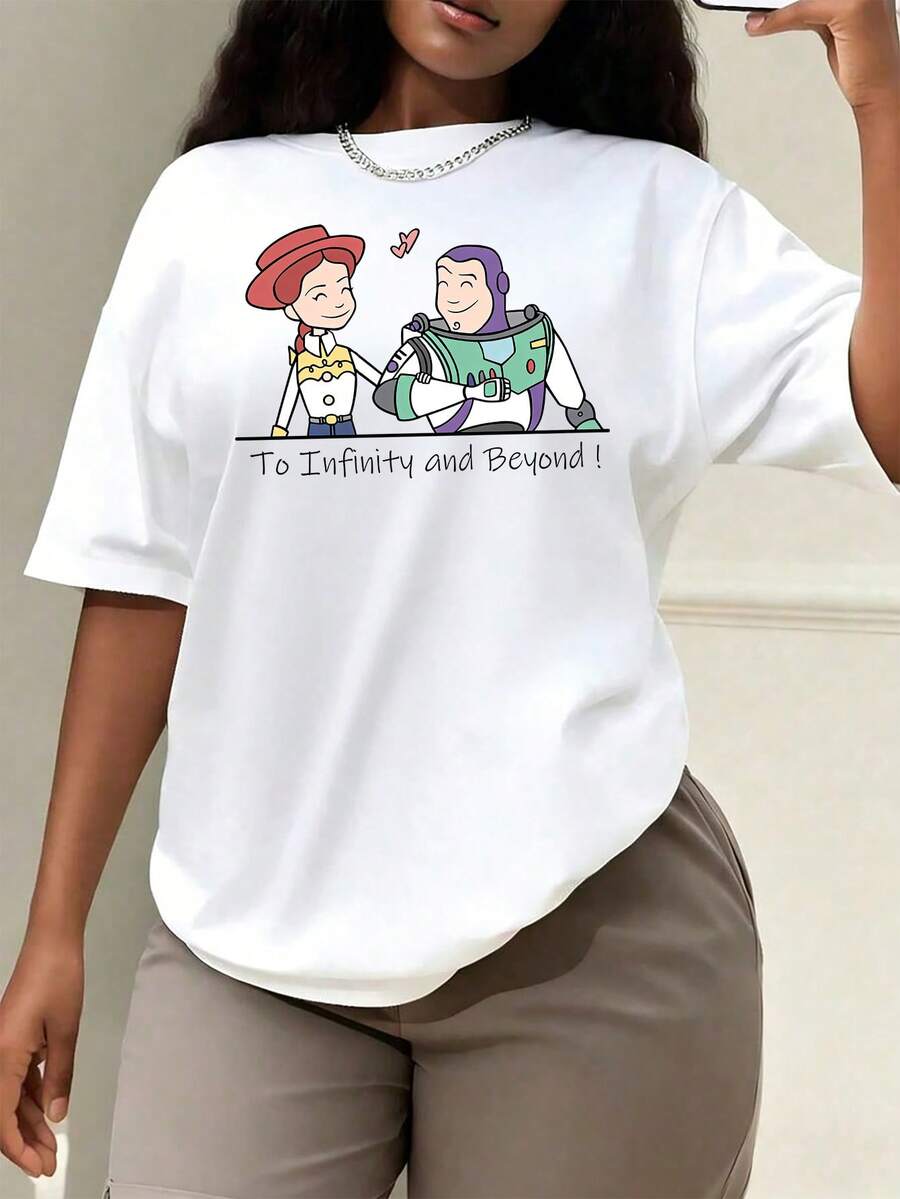Disney Casual Women's Cotton Short Sleeve Round Neck T-Shirt With Toy Story Print To Infinity And Beyond Comfortable Regular Fit Top, Men's Sizes Suitable For The Whole Family - White - View 1