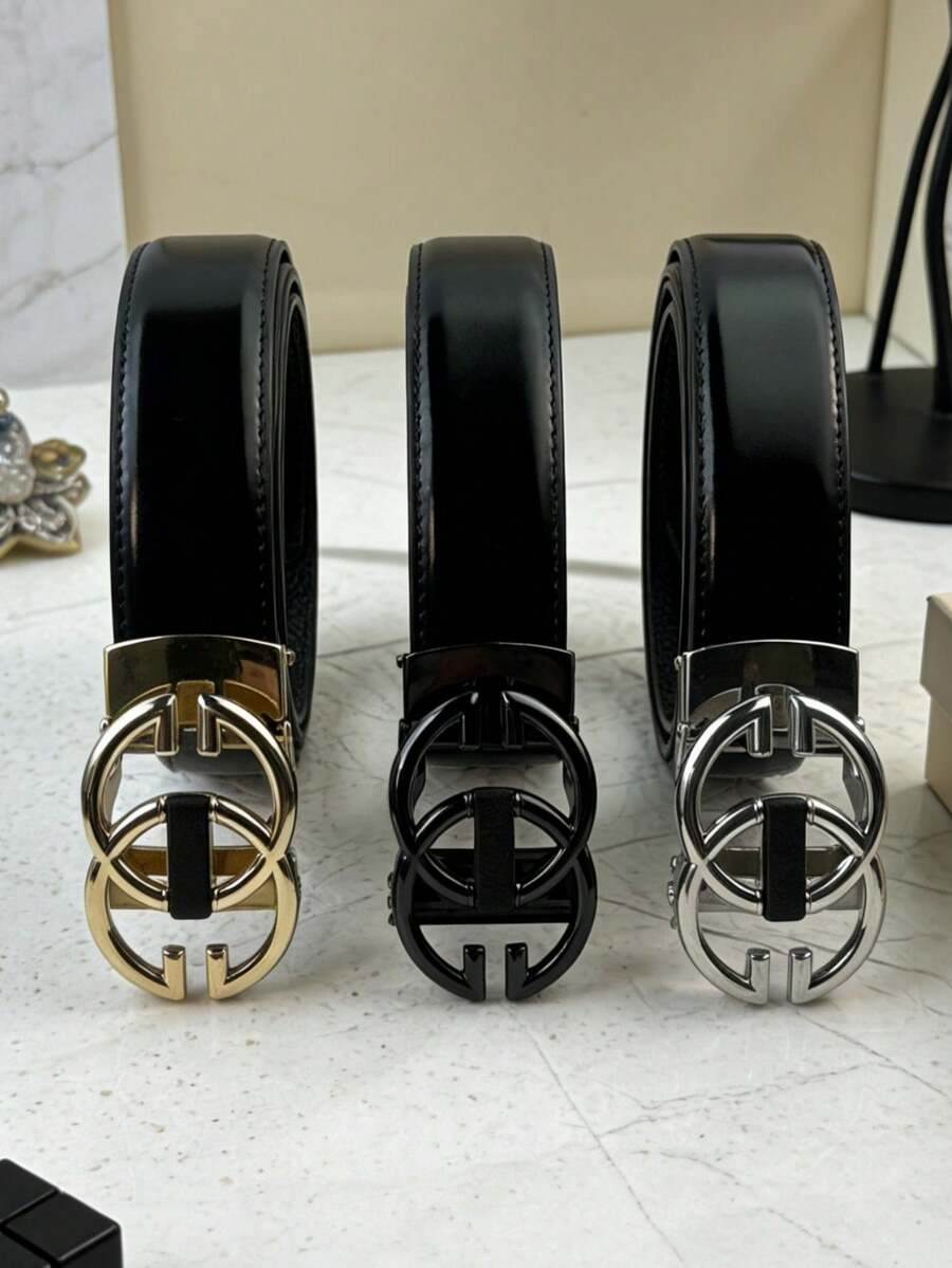 1pc Men's Business Classic Automatic Buckle Belt, Letter Buckle Trouser Belt, Versatile Fashionable Casual Belt, Daily Matching Stylish Belt, Great Gift For Boyfriend - Multicolor - View 1