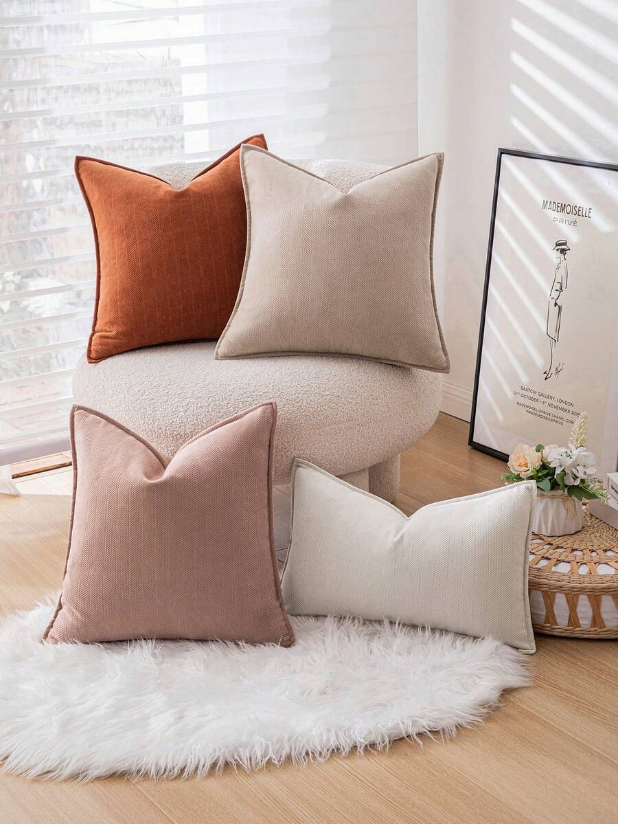 1 chiếc vỏ gối trang trí vuông bản rộng, chất liệu chenille màu xanh lá cây, họa tiết xương cá, phong cách Bohemian, mềm mại và dày dặn, phù hợp cho ghế sofa, phòng khách, phòng ngủ, mọi mùa. - Màu xanh đuôi chuột - Xem 1
