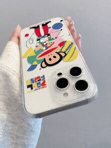 Officially Licensed Paul Frank Transparent Perforated Phone Case, Full-Body Monkey Face Drop Protection With Camera Cover, Cartoon Monkey Geometric Pattern, New Design Compatible With Iphone 13/14/15/16/17 Pro Max - Multicolor - View 5
