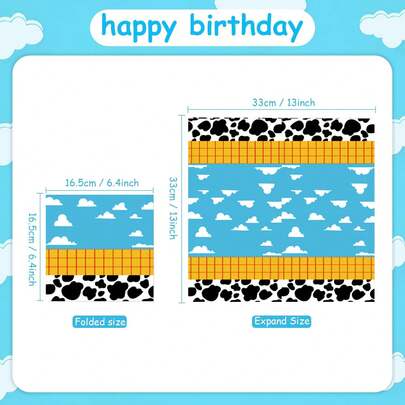 牛仔主题一次性餐巾纸，印有牛仔布和天空图案，适合牛仔主题生日派对装饰