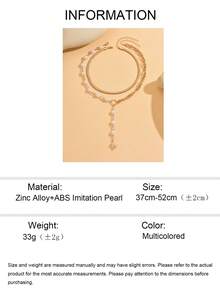 两件套独特设计金色粗蛇链项链，配双层珍珠和八角星吊坠，手工Y形复古项链，适合女性日常佩戴、装饰、派对、音乐节和拍照。 - 彩色 - 查看 5