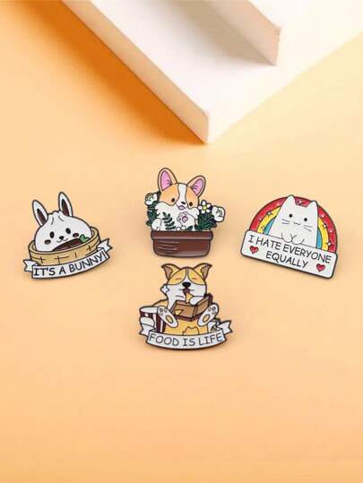 Cartoon Cute Cat & Corgi Dog Brooch Pin, Accessory For Clothing, Jacket, Bag