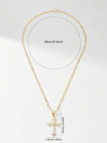 1件经典欧美设计铜镶嵌锆石大叶十字架耶稣吊坠项链，限量版，适合作为圣诞节/感恩节/万圣节/母亲节/情人节礼物送给情侣/朋友/信徒，天主教初领圣体礼，日常及节日佩戴，祈祷。 - 金黃色 - 查看 6