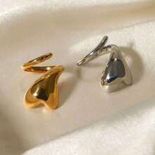 VKHK 1pc 18K Gold Plated Stainless Steel Adjustable Heart-Shaped Ring, Suitable For Women's Daily Wear And Gift - Heart-shaped Ring - View 4