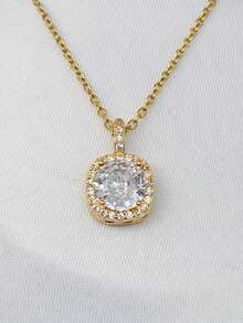Women's Gold Or Silver Necklace With A Cubic Zirconia Pendant In Genuine 316L Stainless Steel. - 金色 - 查看 3