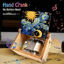 Handcranked Wooden "You Are My Sunshine" Van Gogh Starry Night Music Box, Battery-Free Keepsake Gift For Girlfriend, Mom, Birthday - Starry Sky Music Box - View 8