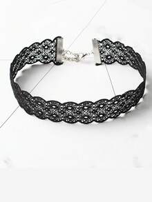 1件哥特风镂空网纱纹身颈链，蕾丝项圈项链，女士款 - 彩色 - 查看 3