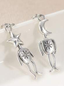 1 Pair Fashionable Retro Earrings, Radiating The Innocence Of Childhood And The Charm Of Fairy Tales. The Overall Appearance Is Like A "Star And Moon Fairy" Walking Out Of A Children's Picture Book, Perfectly Matching Fairy Tale Outfits - Antique Silver - View 7