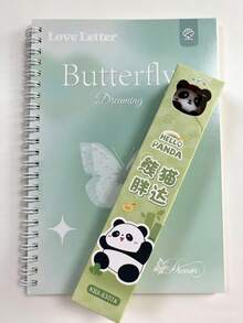 Cuaderno de espiral con diseño de mariposa, cuaderno grueso y lindo tamaño A5, serie minimalista y linda con 12 bolígrafos de colores - Multicolor - Ver 9