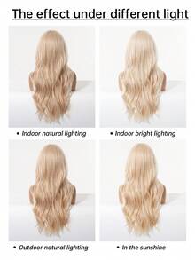 24英寸金色长卷发假发，带刘海，女士合成假发，时尚百搭，适合日常佩戴、派对、角色扮演、度假、家庭聚会、母亲节礼物、开斋节礼物、返校礼物、女孩礼物、夏季毕业礼物、万圣节和圣诞节礼物。 - 金色 - 查看 11