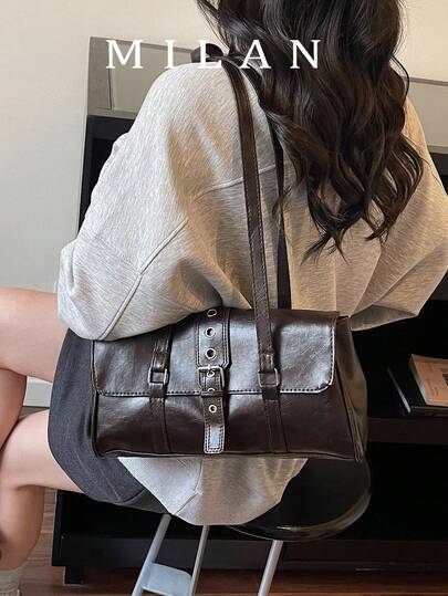 Niche Retro Maillard Brown Handbag, New Arrival High-End Sense Shoulder Bag, Versatile Underarm Bag, Baguette Bag, Cross-Border